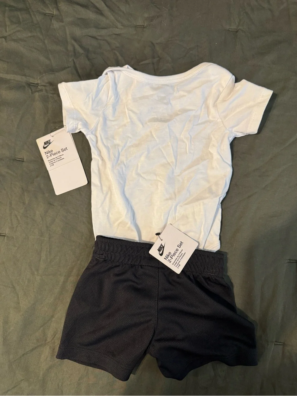 Nike White Bodysuit with Black Logo & Black Athletic Shorts